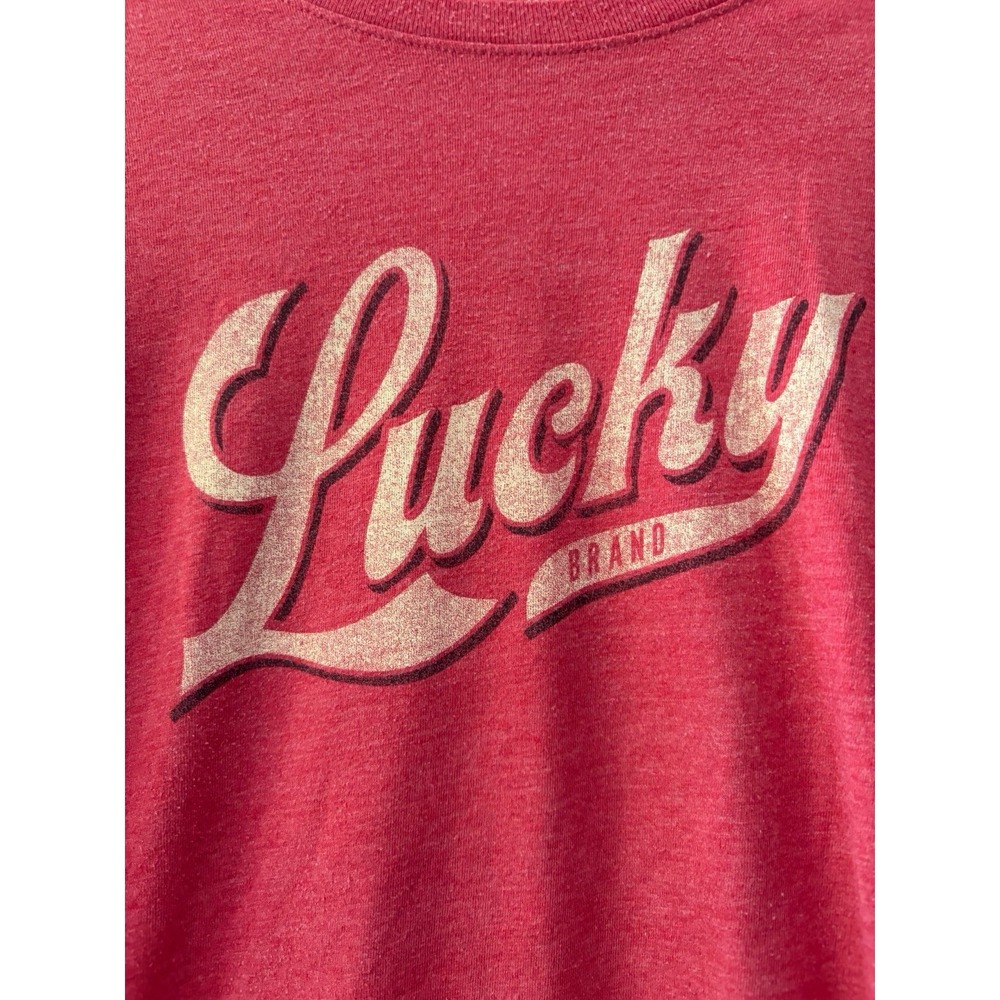 Lucky Brand Mens Short Sleeve T-shirt Red Large Faded Logo Y2K Graphic Tee - Picture 2 of 6